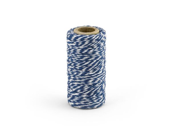 Barevný provázek z bavlny - námořní modř / bílý - 50 m