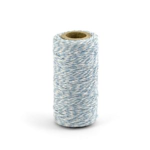 Barevný provázek z bavlny - nebeská modř / bílý - 50 m
