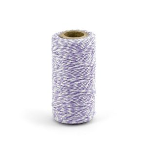 Barevný provázek z bavlny - fialový / bílý - 50 m