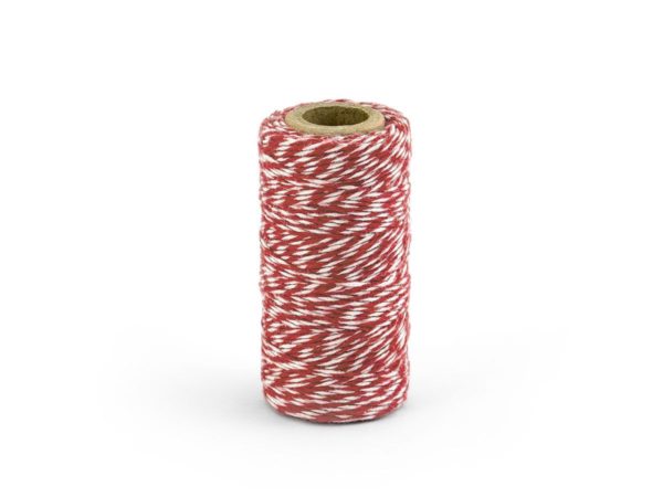 Barevný provázek z bavlny - červený / bílý - 50 m
