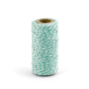 Barevný provázek z bavlny - modrá tiffany / bílá - 50 m