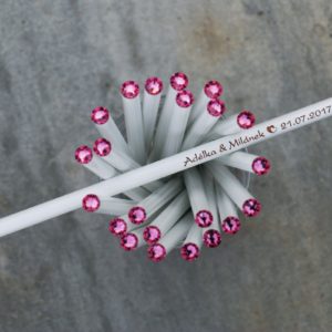 Svatební tužka s rytinou a růžovým krystalem Swarovski