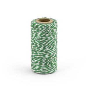 Barevný provázek z bavlny - smaragdově zelený / bílý - 50 m