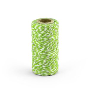 Barevný provázek z bavlny - zelený / bílý - 50 m